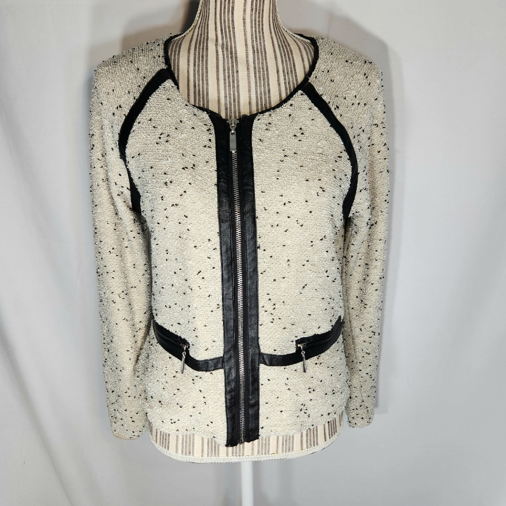ARYN K Off-White w/ Black Specks Full Zip Long Sleeve Jacket Size Medium